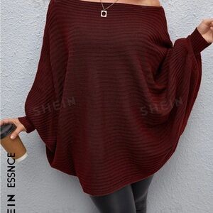 Off Shoulder Batwing Sleeve Sweater in maroon